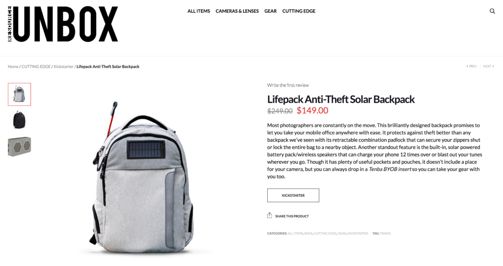 Lifepack Anti-Theft Solar Backpack Resource Unbox