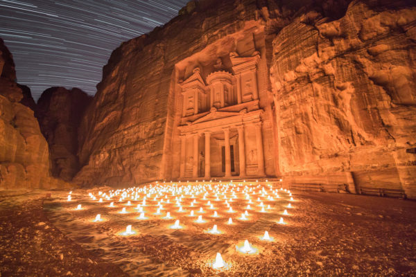 Star Trails Over The Treasury at Petra, Jordan